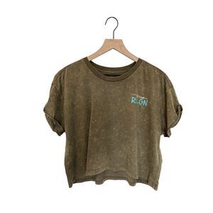 True Religion Olive Green Grunge Streetwear Women's Crop Top Size Large L